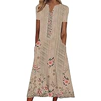 Maxi Dresses for Women,2023 Spring Summer Boho Flower Pattern Casual Fashion Short Sleeve Beach Dress for Holiday