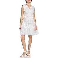 Tommy Hilfiger Women's V-Neckline Petal Burnout Fabric Dress, Bright White
