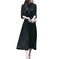 Women's V Neck Long Sleeve Dresses Casual Business Maxi Formal Shirt Dress A Line Long Chiffon Formal Dresses