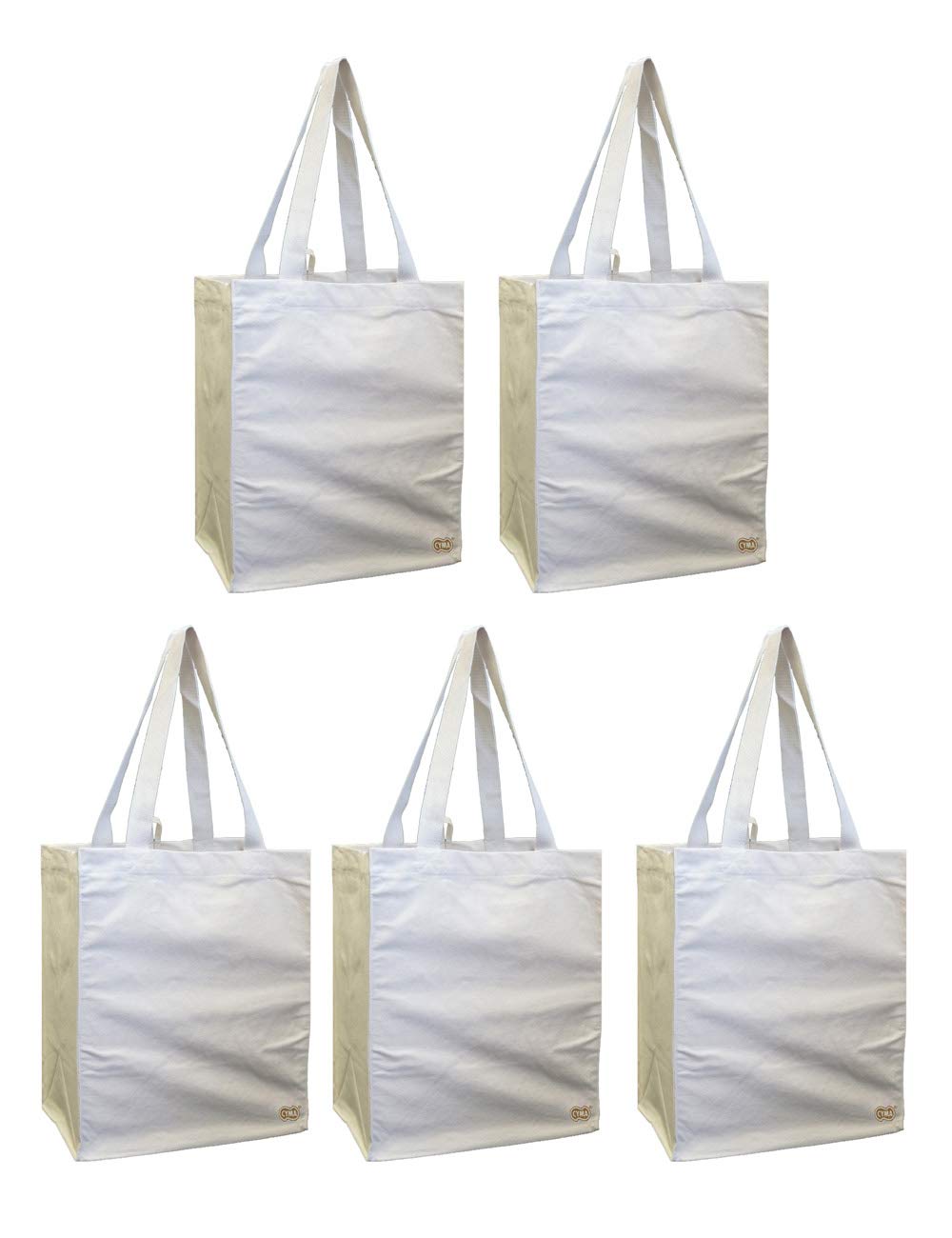 100% Cotton Canvas Oversized Grocery/Multipurpose Tote Bag 5 Pack, Shoulder Length With Extra Strong Cotton Webbing Handles