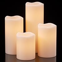 Eldnacele Waterproof Flameless Flickering Candles with 6 Hours Timer, Indoor Outdoor White LED Plastic Battery Operated Pillar Candles Pack of 4 for Wedding Festival White, D3”x H4” 5” 6” 8”