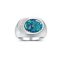 Rylos Men's Designer Ring in Sterling Silver 925: Features Diamonds around Onyx, Quartz, Tiger Eye, Mosaic Opal and Lapis - Available in Sizes 8-13.