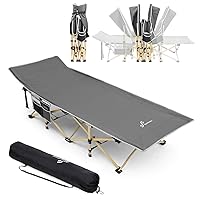 Sportneer Camping Cots for Adults, Camp Cot 2 Side Pockets Cots for Sleeping 450LBS(Max Load) Portable Folding Cots Extra Wider Cot with Carry Bag for Camping Beach Lounging BBQ Hiking Office