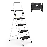 SocTone 4 Step Ladder, Folding Step Stool with Tool Platform, Sturdy& Portable Steel Ladder for Adults, 330LBS Capacity Ladder for Home Kitchen Pantry Office,