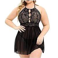 Halter Chemise Lingerie for Women, Floral Lace Nightdress Sexy Sheer Mesh Lingerie Plus Size Sexy Teddy Babydoll