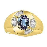 Yellow Gold Plated Silver Men's & or Ladies Ring with 8X6MM Oval Gemstone & Dazzling Diamonds - Unisex Color Stone Birthstone Band in Various Sizes 7-13