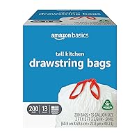 Amazon Basics - Tall Kitchen Trash Bags, 13 Gallon 10% Post Consumer Recycled Content, Unscented 200 pack