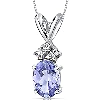 PEORA 14K White Gold Tanzanite and Diamond Pendant, Dainty Solitaire, 0.75 Carat Oval Shape, 7x5mm, AAA Grade