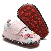 HsdsBebe Baby Boys Girls Pu Leather Hard Bottom Walking Sneakers Toddler Rubber Sole First Walkers Infant Cartoon Slippers Crib Shoes(Giraffe Pink,13)