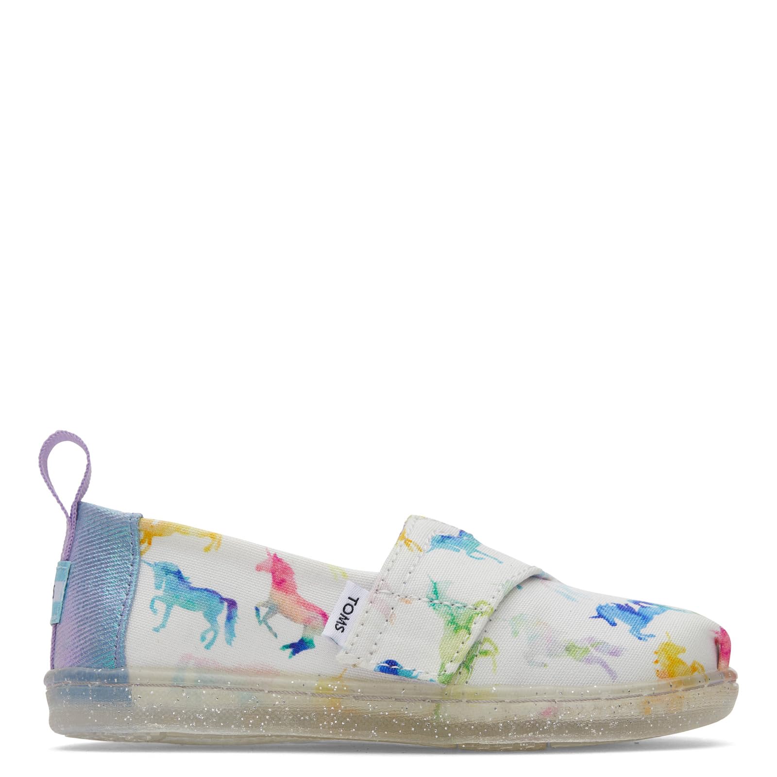 TOMS Girls Alpargata Loafer Flat, White Watercolor Ombre Unicorns, 4 Toddler