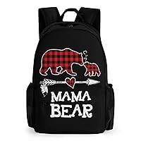 Red Plaid Buffalo Mama Bear Laptop Backpacks 16 Inch Travel Shoulder Bag Multipurpose Casual Hiking Daypack