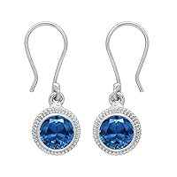 Multi Choice Round Shape Gemstone 925 Sterling Silver Solitaire Dangle Drop Earring Gift For her (swiss-blue-topaz)