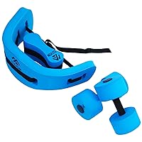 Complete Swim Training Set Including Water Dumbbell Weights, Floating Belt and Pull Buoy Leg Float, Blue