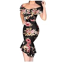 YUTANRAL Summer Dresses for Women 2023 Formal Wedding Guest Cocktail Prom Dress Sexy Off The Shoulder Club Bodycon Dresses