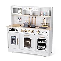 Kids Play Kitchen Set, Kitchen Set for Kids with Plenty of Play Features,Sink,Oven,Range Hood,Stove,Dishwasher,Coffee Maker,ice Maker and Microwave, Play Kitchen Sets for Kids Ages 4-8