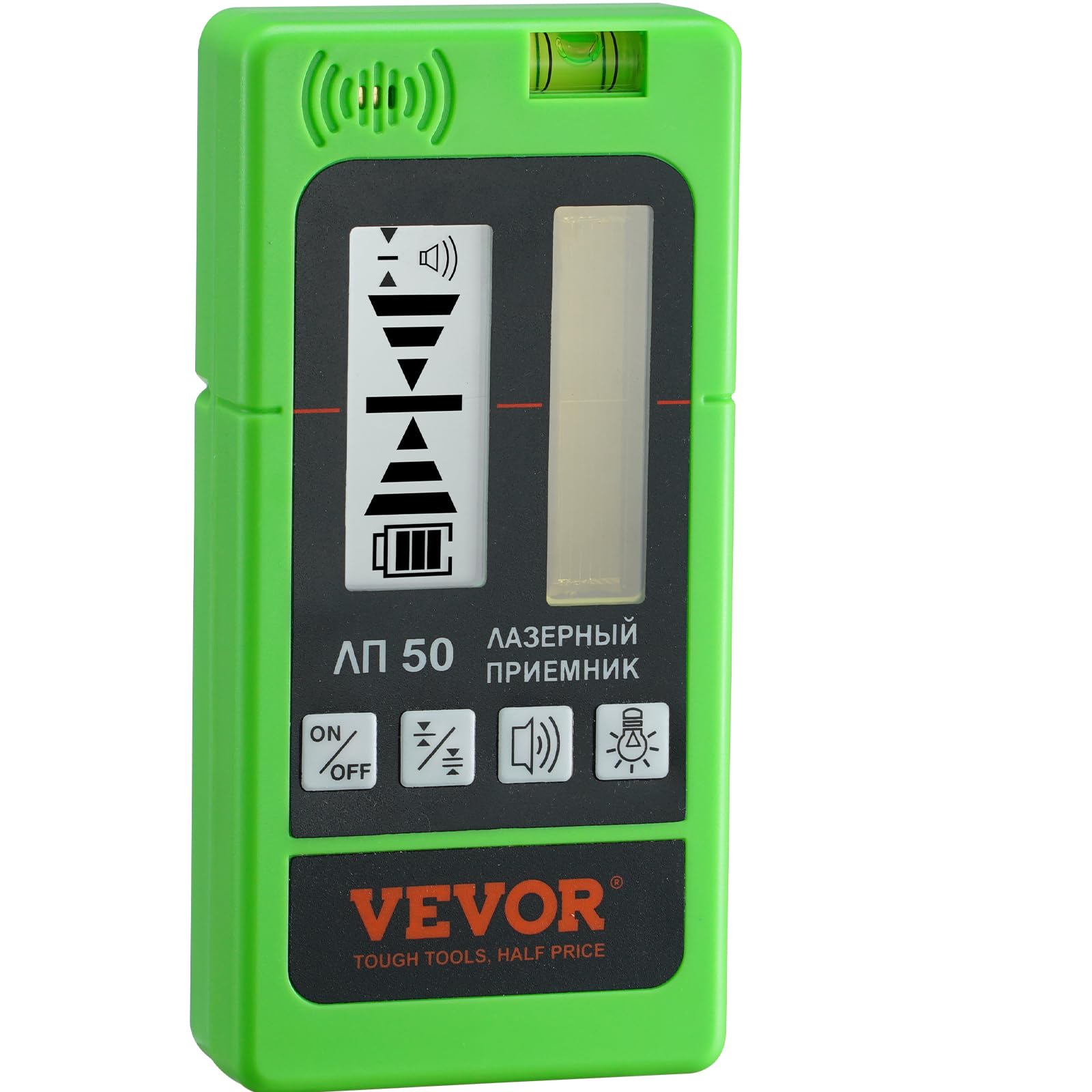 VEVOR Laser Receiver for Laser Level, 197 ft Working Range, Green Laser and Red Beam Detector for Pulsing Line Lasers, Adjustable Speaker & Dual LCD Display & Built-In Bubble Level, Clamp Included