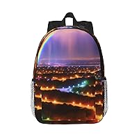 Rainbows And Lights Backpack Lightweight Casual Backpack Double Shoulder Bag Travel Daypack With Laptop Compartmen