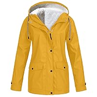 Womens Winter Coats Solid Color Plush Thickening Jacket Outdoor Plus Size Hooded Raincoat Windproof