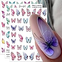 6 Sheets Colourful Butterfly Nail Stickers,3D Butterfly Nail Art Stickers Spring Nail Decals Nail Art Supplies Holographic Butterflies Flower Nail Design for Acrylic Nails Decoration Accessories