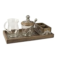 GG Wood/Metal Cream and Sugar Set Other Decor, 14InL x 7.5InW x 7InH, Brown