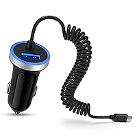 Fast USB C Car Charger, 3.4A Car Charging Adapter with 3ft Type C Coiled Cable for Samsung Galaxy A15 A25 A14 A13 5G A53 A54 S24 S23 FE S22 S21 S20 S10 A04s A52 A21 A11 Z Flip 5, Pixel 8 Pro 7a 6 Pro
