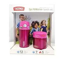 Thermos FUNtainer Lunch Set Bottle and Food Jar for Kids BPA Free Dishwasher Safe, 2 PC (Pink, 2 PC Set)