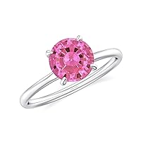 Natural Pink Sapphire Round Solitaire Ring for Women Girls in Sterling Silver / 14K Solid Gold/Platinum