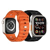 Sport Bands Compatible with Apple Watch Ultra 2 Band/Apple Watch Ultra Band 49mm 45mm 44mm 42mm for Men, Soft Silicone Wristbands Waterproof Replacement Strap for iWatch Series 9 8 7 6 5 4 SE, 2 Pack