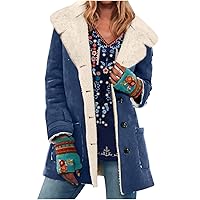 Women Oversized Sherpa Fleece Lined Dressy Blazer Jacket Lapel Button Suede Leather Tunic Coat Winter Outerwear