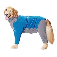 Dog Winter Warm Coats 4-Legs Fleece for Large Medium Dogs, High Collar Dog Cold Weather Coat Full Body Dog Snowsuit Comfort Windproof Dog Sweater (Blue, 2X-Large)