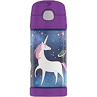 THERMOS FUNTAINER 12 Ounce Stainless Steel Vacuum Insulated Kids Straw Bottle, Space Unicorn