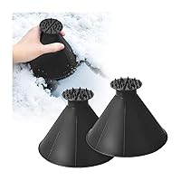 2PCS Magical Ice Scrapers, Funnel Snow Scrape for Car Windshield, Round Frost Removal Cleaning Tool, Winter Automotive Exterior Accessories, Universal for Bus, Truck, SUV, Van (Black)
