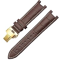 Genuine Leather Watchband for GC 22 * 13mm 20 * 11mm Notched Strap Withstainless Steel Butterfly Buckle Men and Women Watch Belt (Color : Brown White Gold, Size : 22-13mm)