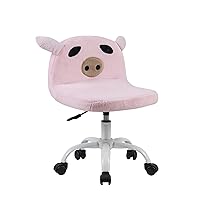 GIA Faux Fur Fuzzy Kids Desk Adjustable and Swivel Rolling Chair, Pink Piggy Shape