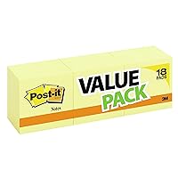 Post-it Notes, 3x3 in, 18 Pads, Canary Yellow, Clean Removal, Recyclable