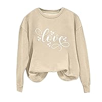 Womens Tops Love Graphic Loose Fit Long Blouses for Women Crew Neck Valentines Fall Summer Shirts 2024