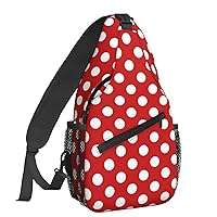 Red White Polka Dot Sling Backpack Chest Bag Crossbody Shoulder Bag Gym Cycling Travel Hiking Daypack For Men Women
