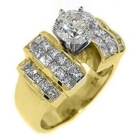 18k Yellow Gold 3.06 Carats Round & Invisible Princess Diamond Engagement Ring