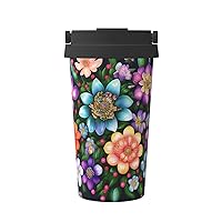 Flower Diamond Paintings Print Reusable Coffee Cup - Vacuum Insulated Coffee Travel Mug For Hot & Cold Drinks