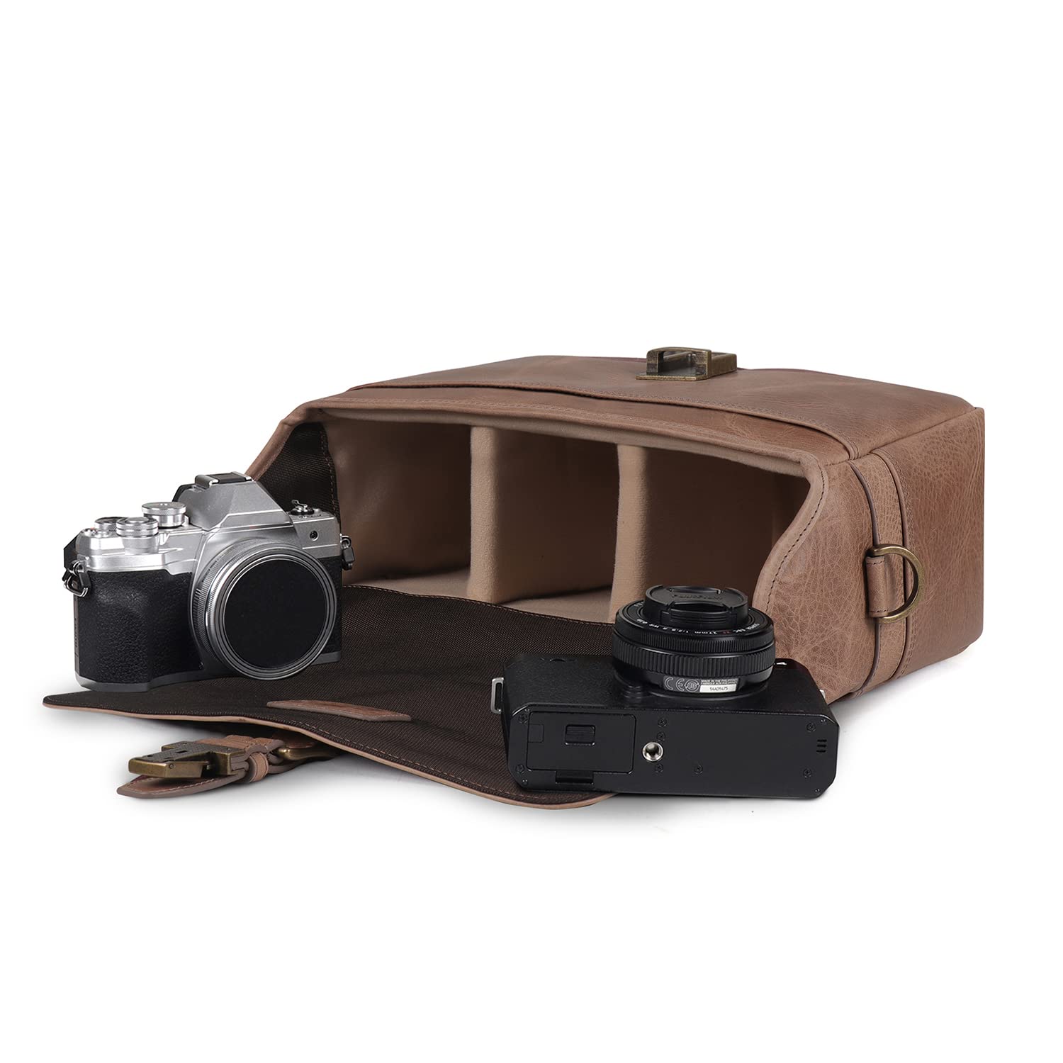 MegaGear Torres Genuine Leather Camera Messenger Bag for Mirrorless, Instant and DSLR Cameras