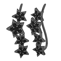 Dazzlingrock Collection 1.00 Carat (ctw) Black Rhodium Plated Round Diamond Ladies Climber Earrings 1 CT, Sterling Silver