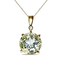 The Diamond Deal 10k Yellow Or White Gold Lab-Created Green Amythist Solitaire Pendant For Women |Febuary Birthstone Gemstone Pendant | Accented Diamond Pendant For Women | With 18 inch Gold Chain
