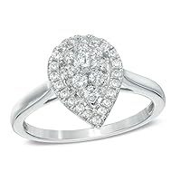 0.50 Cttw Round Cut White Natural Diamond Pear Cluster Frame Ring in 14K Solid White Gold