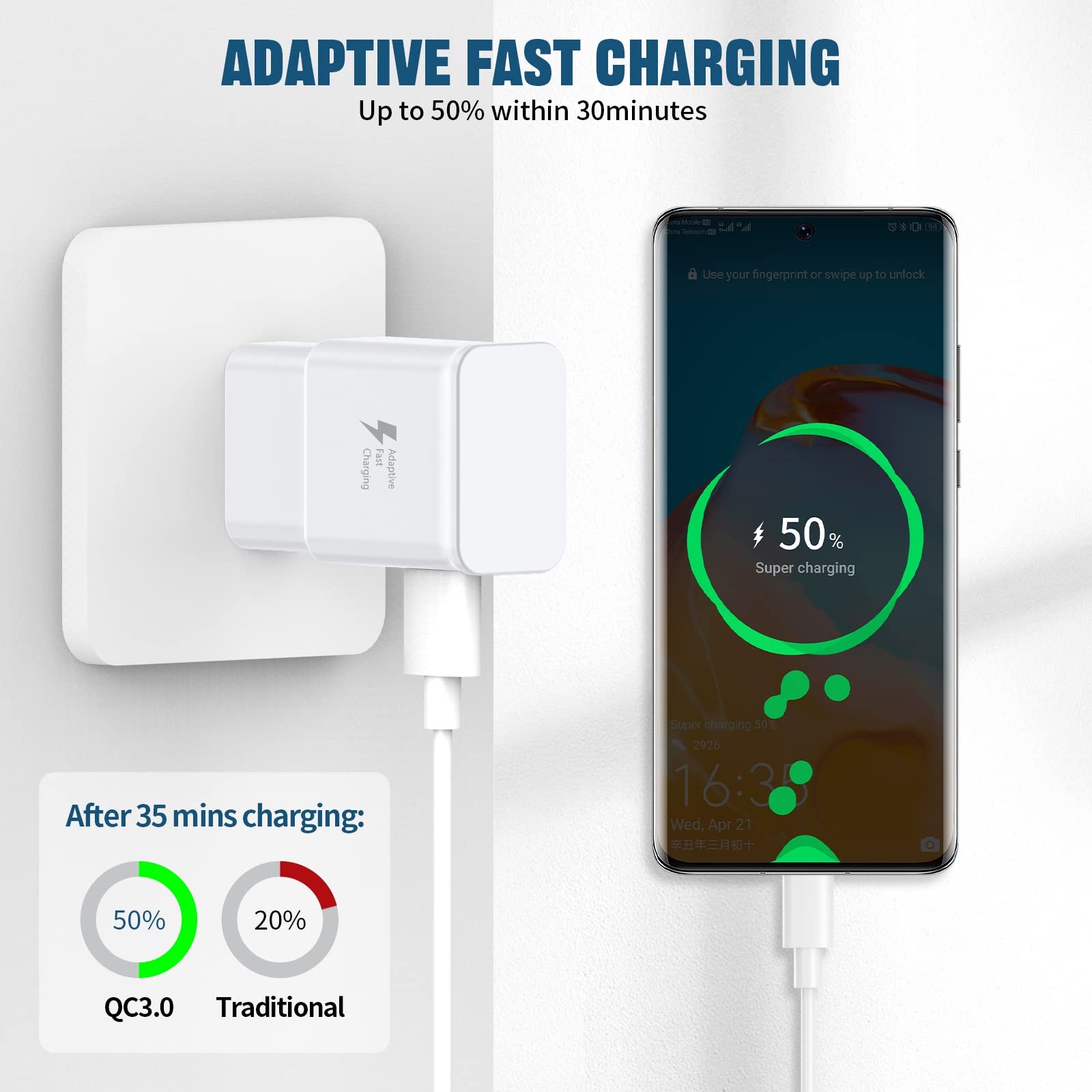Samsung Charger Fast Charging with USB Type C Cable 6FT for Samsung Galaxy S10/S10e/S10 Plus/S9/S9 Plus/S8/S8 Plus/S20 S21 S22 S23 Ultra/Note 8/Note 9/Note 10/Note 20/A50/A51/A52/A53/A32/A13 [2-Pack]