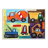 The Kids Room by Stupell Construction Trucks Rectangle Wall Plaque Set, 11 x 0.5 x 15, Proudly Made in USA