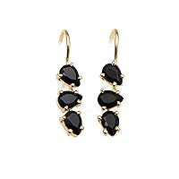 Red Garnet Wholesale Gold Plated Three Stone Gemstone Jewelry | Prong Sett Stud Hook Earring | Handmade Brass Pear & Round Shape Earring | Gift For Women | 1316)1F
