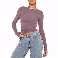 Women Basic Slim Fit Long Sleeve T Shirts Round Neck Crop Top Y2K Tight Tee Shirt Workout Yoga Tops Blouses
