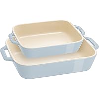 STAUB Stoneware Gratins Ceramic 2-pc Rectangular Baking Dish Set-Macaron Pastel Blue