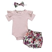 Cute Teen Girl Outfits Girls Shorts Clothes Print Set Kids Bodysuit+Flower Romper Outfits Baby (Purple, 12-18 Months)