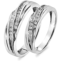 Round Cut Cubic Zirconia 14k Gold Plated 925 Sterling Silver Duoble Row Wedding Band Ring Set for Her
